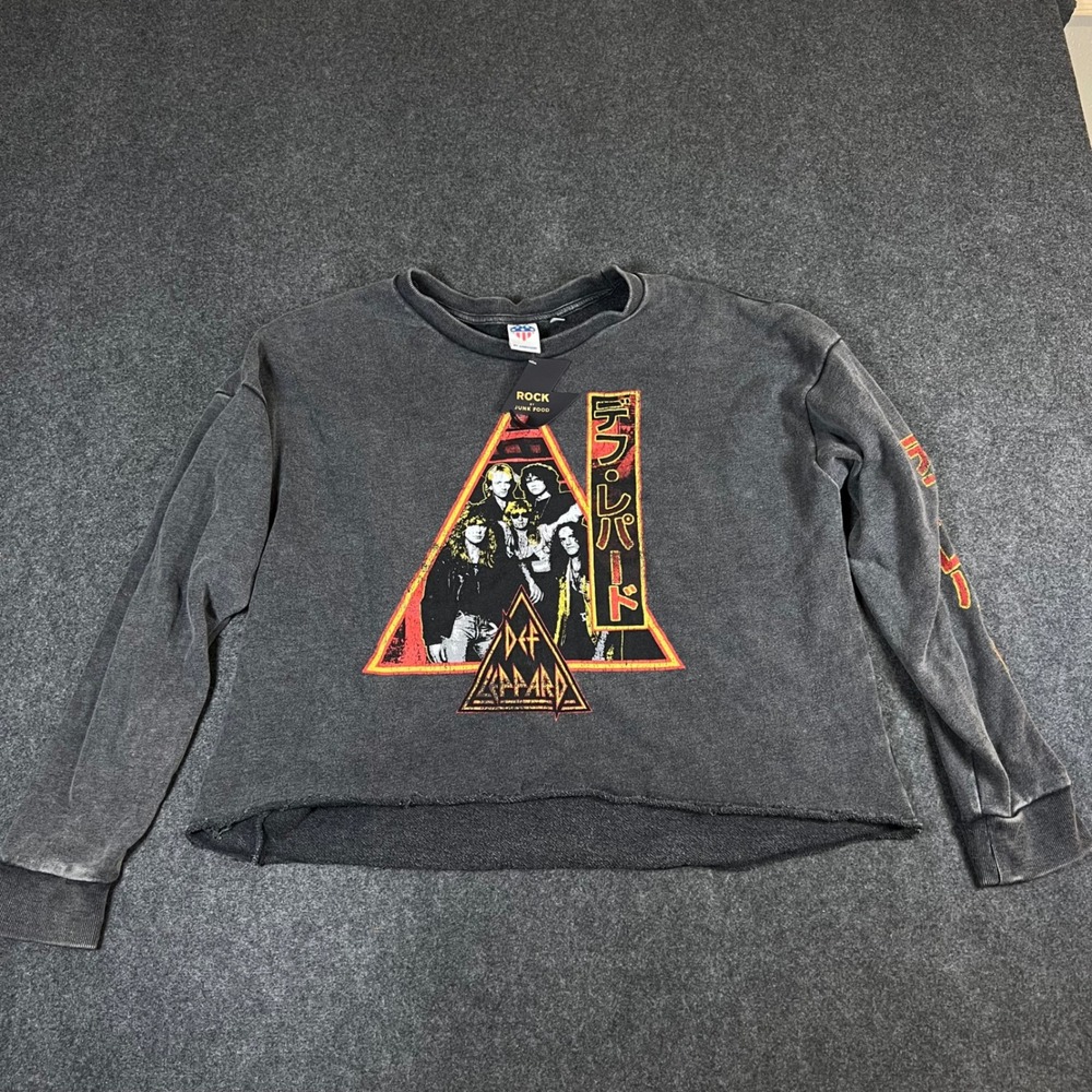 Junk Food Def Leppard Graphic Cropped Sweatshirt Charcoal Grey XL NWT Rock Band